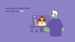 A person attending an online video call with another individual who is presenting something on screen using Biteable video maker.