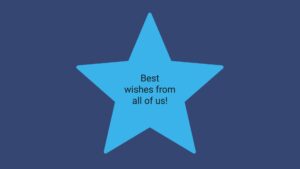 A blue star graphic on a navy background with text inside that reads "best wishes from all of us," created using Biteable video maker.