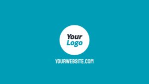 A graphic with a solid teal background featuring a white circle in the center containing the text "your logo" above the URL "yourwebsite.com," perfect for use in Biteable video maker.