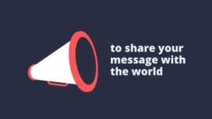 White megaphone on a dark blue background with Biteable video maker text "to share your message with the world.
