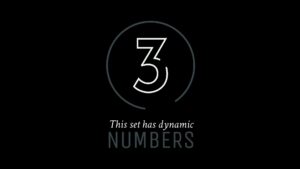 Graphic design with a large white number "3" centered in a circle on a black background, created using Biteable video maker, with the text "this set has dynamic numbers" below.