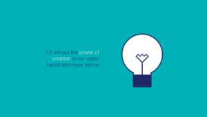 A graphic image featuring a lightbulb icon with text promoting enhanced creative power in an upcoming version 2.0 of Biteable video maker.