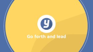 Inspirational Biteable video with the phrase "go forth and lead" on a yellow and blue background.