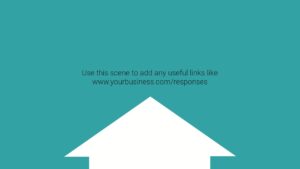 A minimalist graphic with a white house outline centered against a teal background, featuring a text overlay with a URL for business responses, created using Biteable video maker.