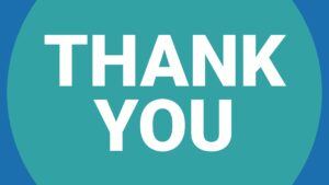 Text "thank you" in white font centered on a blue circular background created using Biteable video maker.