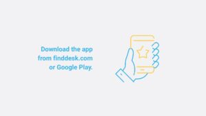 Illustration of a hand holding a smartphone displaying stars, with text encouraging to download an app from Biteable video maker or Google Play.