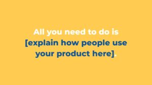 Promotional material with placeholder text inviting a description of a product's usage, featuring Biteable video maker.