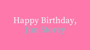 Text "happy birthday, jim storey" on a plain pink background created using Biteable video maker.