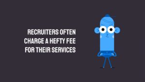 Animated character contemplating the high costs associated with recruitment services, created using Biteable video maker.