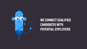 Animated character presenting a recruitment service concept on a dark background using Biteable video maker.