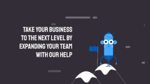 Illustration of a quirky character with a megaphone promoting business expansion services through Biteable video maker.