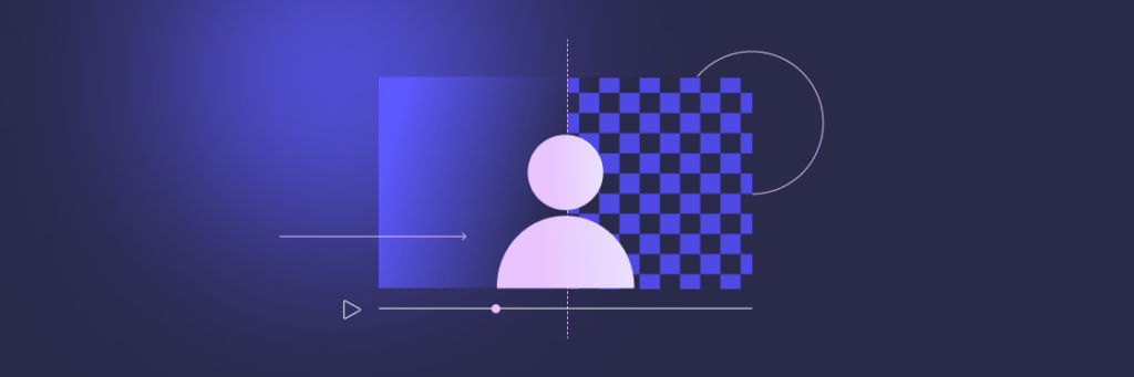 A minimalist graphic design showing a stylized profile of a human head within geometric shapes, overlaid on a dark blue background, created using Biteable video maker.