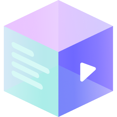 A stylized 3D cube graphic with pastel pink and blue shades, featuring a white play button symbol on one side, created using Biteable video maker.
