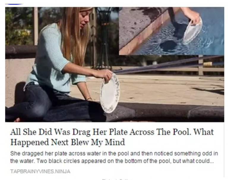 Woman creating a Biteable video by dragging a plate across the surface of a pool, causing two visible ripples in the water.