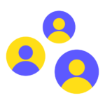 Three simplified, stylized icons of human figures in yellow and blue against a black background, designed for use with Biteable video maker.