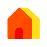 Abstract geometric graphic of a stylized house in red, orange, and yellow with a halftone texture created using Biteable video maker.