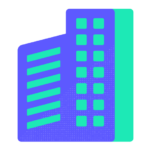 A stylized graphic of a neon blue and green cityscape with dotted and lined patterns on the buildings, created using Biteable video maker.