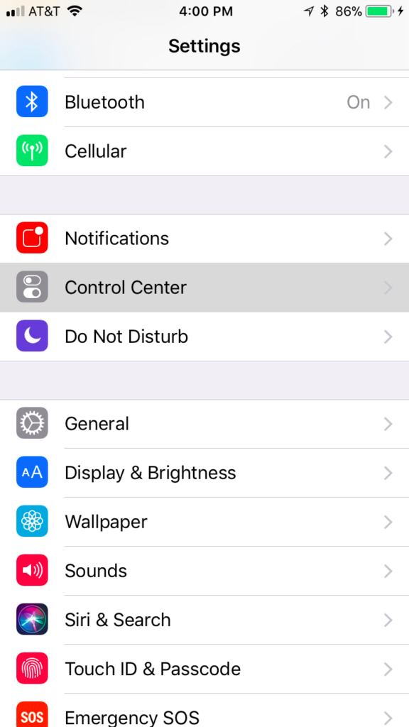 Screenshot of an iPhone settings menu displaying options like Bluetooth, cellular, notifications, and others with battery status at 86%, useful for Biteable video maker tutorials.