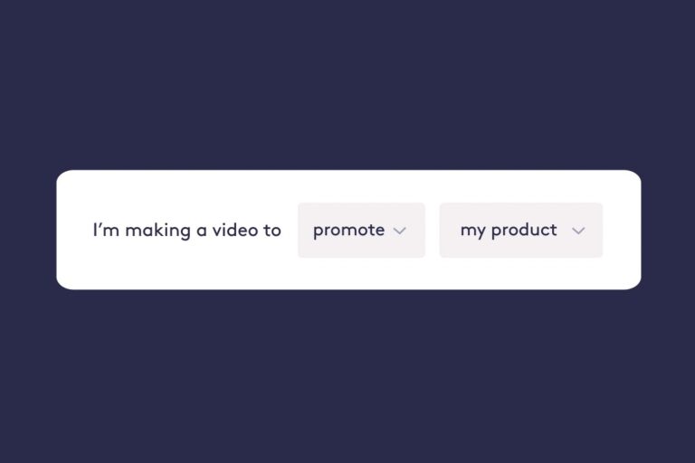 Digital interface displaying a sentence with dropdown menus: "I'm making a video to promote my product.