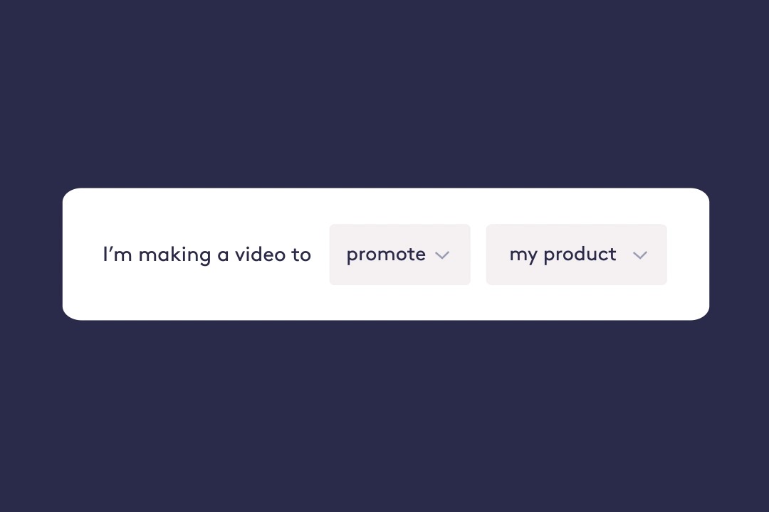 Digital interface displaying a sentence with dropdown menus: "I'm making a video to promote my product.
