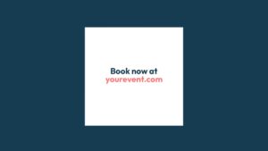 Advertisement image with a solid blue background, featuring a white square in the center containing text "Quiz Night Event: Book now at yourevent.com" in red.