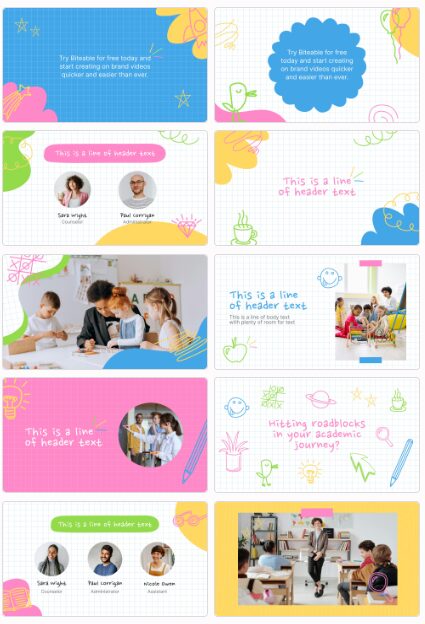 A collage of educational-themed images includes text highlighting tutoring services with photos of children studying, a teacher assisting students, and colorful illustrations of school supplies.