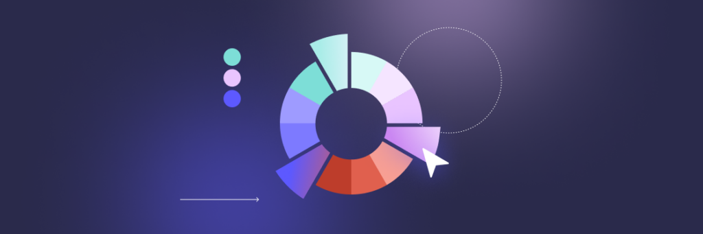 A colorful circular chart with segmented sections and a cursor pointing at one segment on a dark blue background.