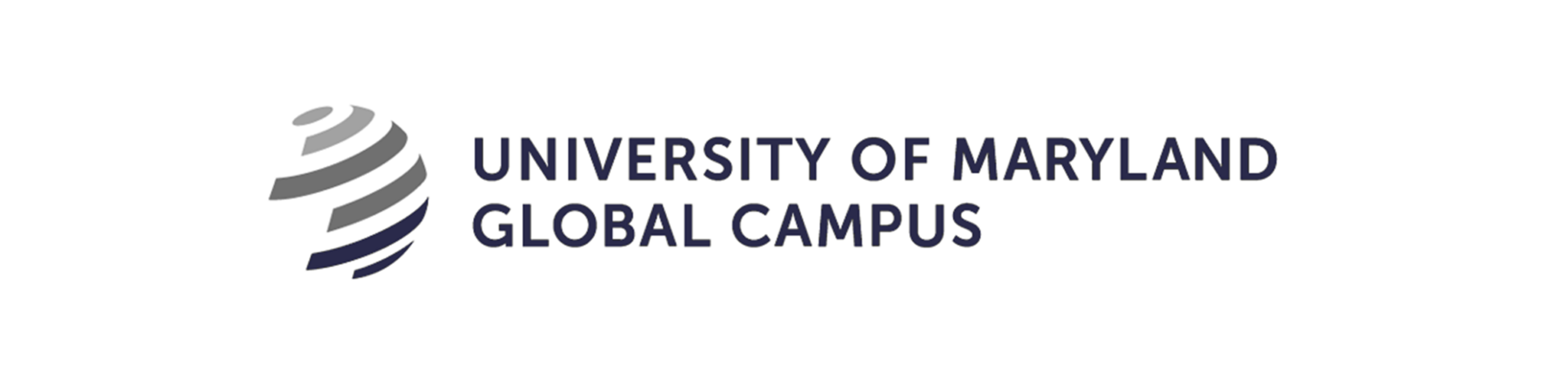 Logo of University of Maryland Global Campus featuring a stylized globe icon on the left and the institution's name on the right in uppercase letters.