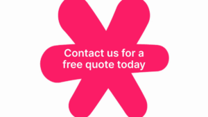A pink asterisk shape with the text "Contact us for a free quote today" in white letters at the center.