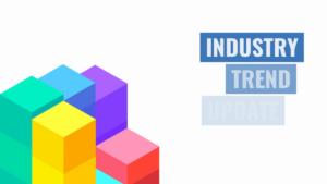 Colorful 3D cubes are stacked on the left, with the words "Industry Trend Update" in bold blue text on the right, the word "Update" is faded.