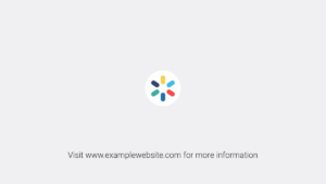 A circular logo with five colored bars appears in the center, with the text "Visit www.examplewebsite.com for more information" below on a gray background.