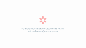 A pink loading spinner above the text “For more information, contact Michael Adams michael.adams@company.com” on a plain white background.