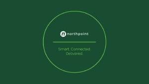 Green background with a circle containing the northpoint logo and text: "northpoint. Smart. Connected. Delivered.