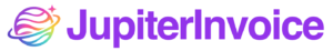 JupiterInvoice logo with a colorful, stylized planet icon on the left and bold purple text spelling "JupiterInvoice" on the right.
