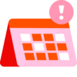 A graphic of a red calendar icon with an exclamation mark, suggesting an important date or reminder.