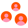 Three orange user icons on a black background.