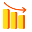 Declining bar graph with a downward trending arrow.